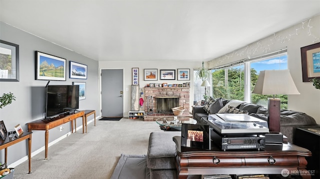 1001 1st Ave N, Seattle, WA 98109 - carpeted living room featuring a fireplace with raised hearth and baseboards