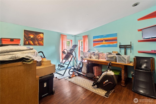 5818 Everson Goshen, Bellingham, WA 98226 - exercise area featuring vaulted ceiling and wood finished floors