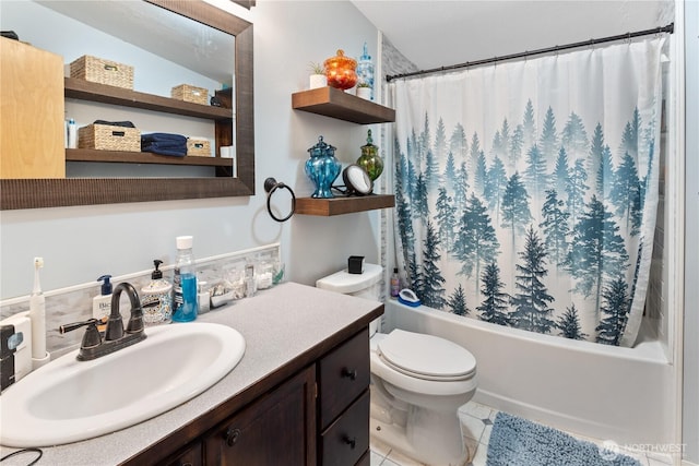 5818 Everson Goshen, Bellingham, WA 98226 - bathroom with vanity, shower / bath combo with shower curtain, and tile patterned floors