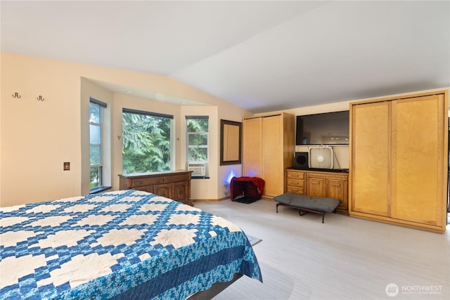 5818 Everson Goshen, Bellingham, WA 98226 - bedroom with lofted ceiling, two closets, light wood-type flooring, and cooling unit