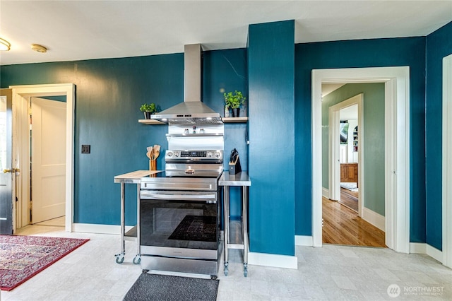 1008 W 5th St N, Port Angeles, WA 98363 - kitchen with stainless steel range with electric stovetop and wall chimney exhaust hood