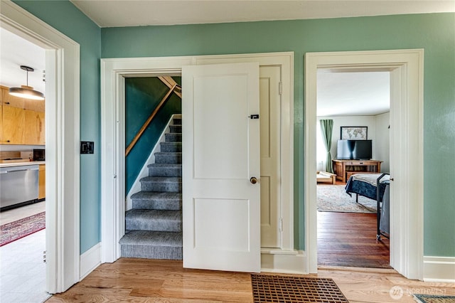 1008 W 5th St N, Port Angeles, WA 98363 - staircase featuring wood finished floors