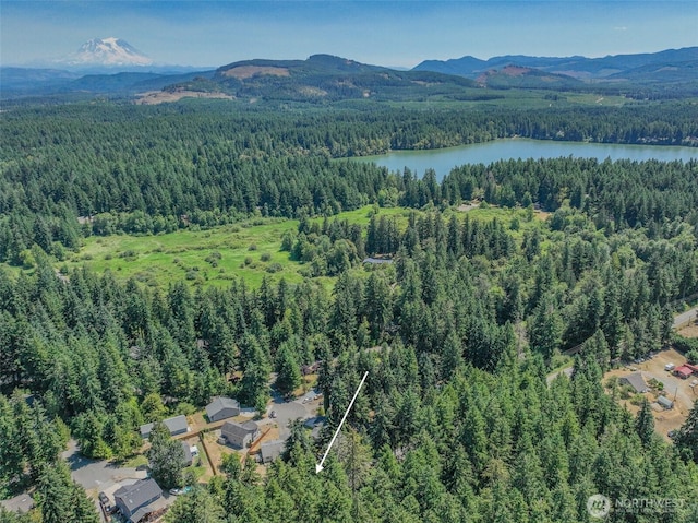 17701 Vine Ln SE, Yelm, WA 98597 - aerial view of property and surrounding area with a heavily wooded area and a water and mountain view