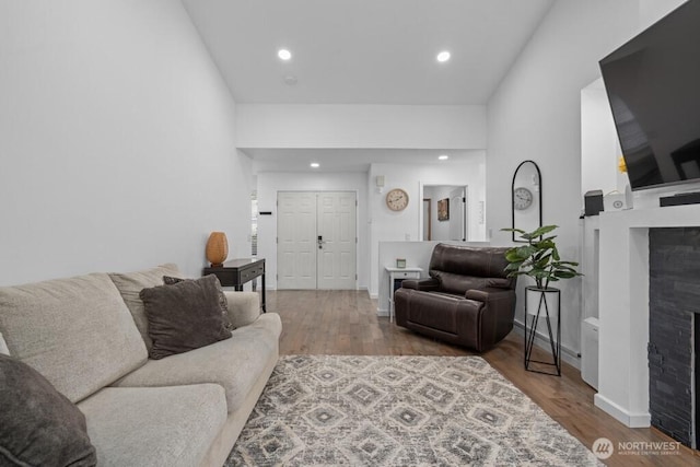 37509 21st Ave S, Federal Way, WA 98003 - living room featuring a fireplace, wood finished floors, and recessed lighting
