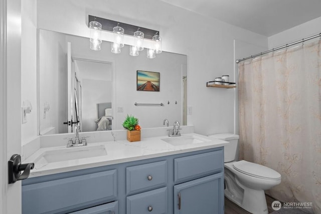 37509 21st Ave S, Federal Way, WA 98003 - bathroom with double vanity and a shower with shower curtain