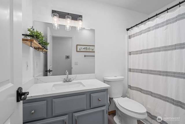 37509 21st Ave S, Federal Way, WA 98003 - bathroom with vanity, wood finished floors, and a shower with curtain