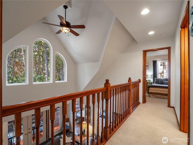 10723 105th Street Ct, Anderson Island, WA 98303 - hallway featuring carpet, recessed lighting, and lofted ceiling