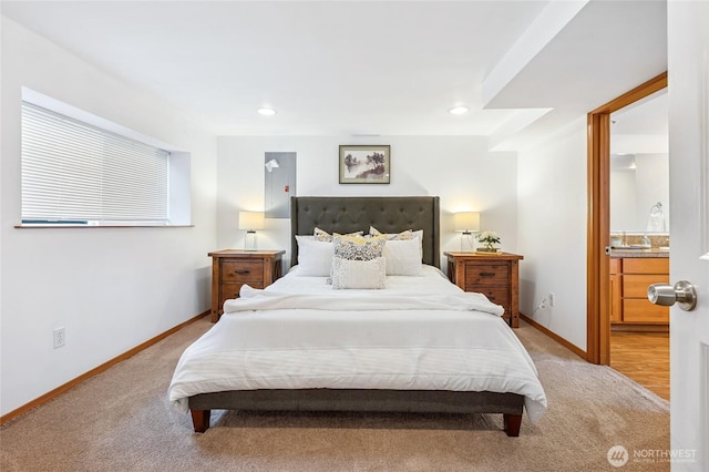 4130 Palatine Ave N, Seattle, WA 98103 - bedroom featuring carpet floors, connected bathroom, and recessed lighting