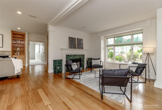 29851 12th Ave SW, Federal Way, WA 98023 - living room featuring a fireplace, light wood-style floors, and recessed lighting