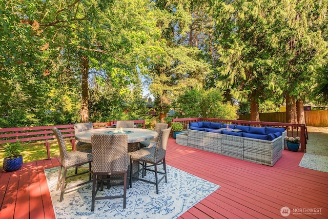 2536 S 286th St, Federal Way, WA 98003 - deck featuring an outdoor hangout area, a fenced backyard, and outdoor dining space