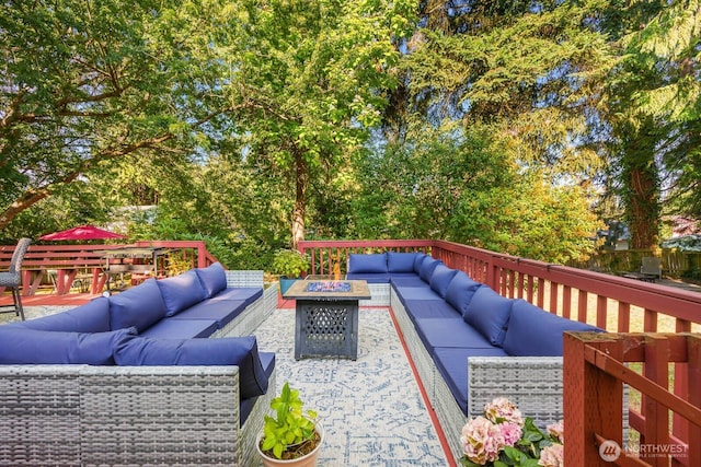 2536 S 286th St, Federal Way, WA 98003 - deck featuring an outdoor living space with a fire pit