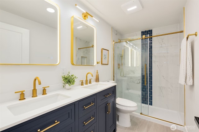 331 137th St SW, Everett, WA 98208 - bathroom featuring a marble finish shower and double vanity