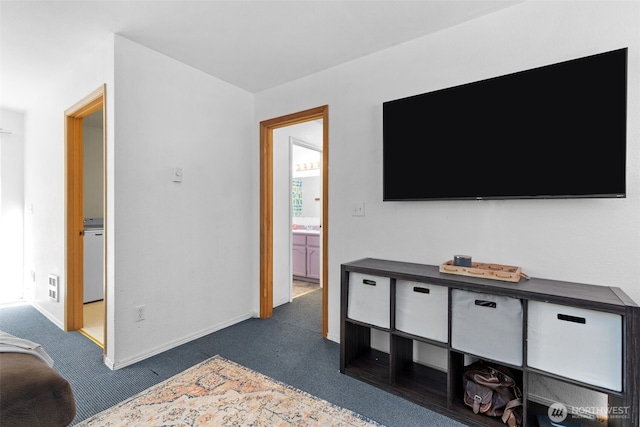 17504 Loop Ln SE, Yelm, WA 98597 - living room featuring dark colored carpet