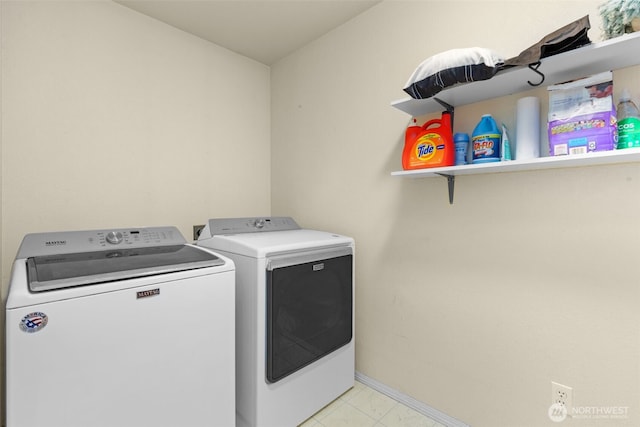 17504 Loop Ln SE, Yelm, WA 98597 - laundry room featuring independent washer and dryer and baseboards