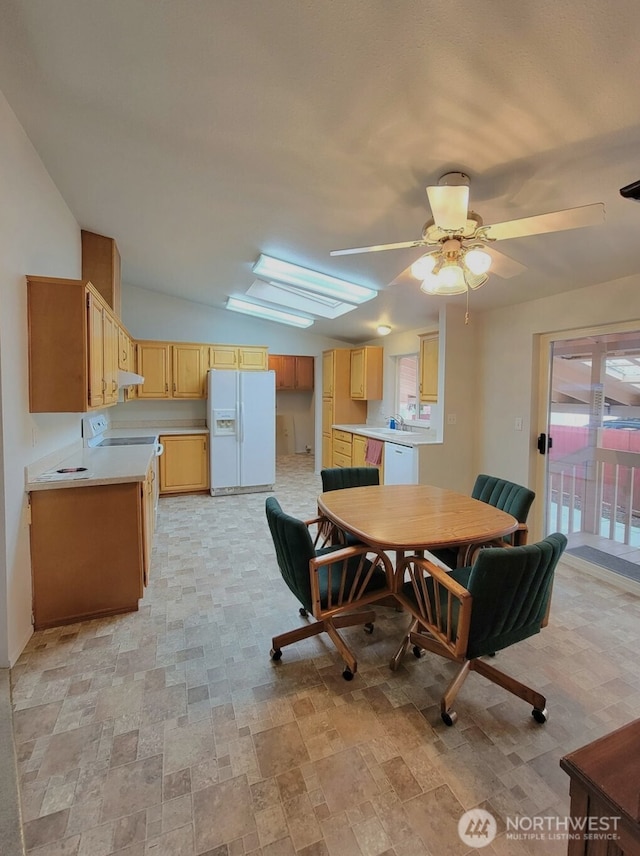 5309 NE 75th Ave, Vancouver, WA 98662 - dining space with a ceiling fan, lofted ceiling, and a skylight