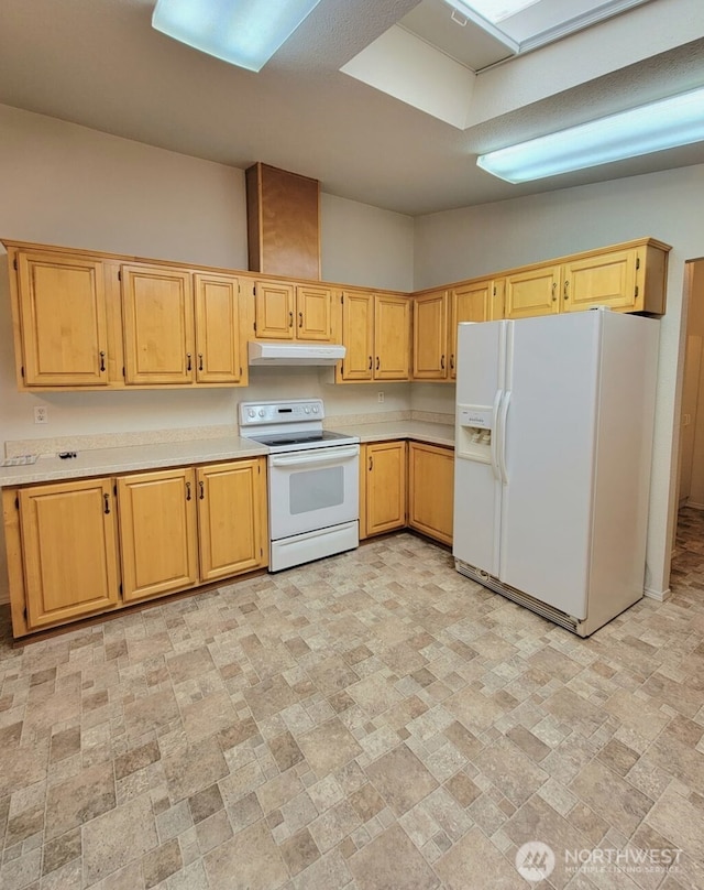 5309 NE 75th Ave, Vancouver, WA 98662 - kitchen with white appliances, light countertops, and under cabinet range hood
