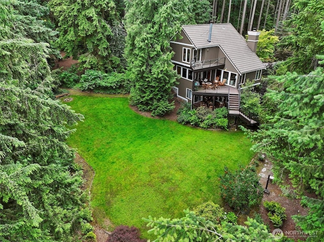 18608 SE 58th St, Issaquah, WA 98027 - view of green lawn with a balcony, stairway, and a deck