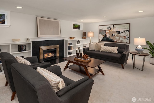 1915 35th Ave W, Seattle, WA 98199 - carpeted living area featuring a fireplace and recessed lighting