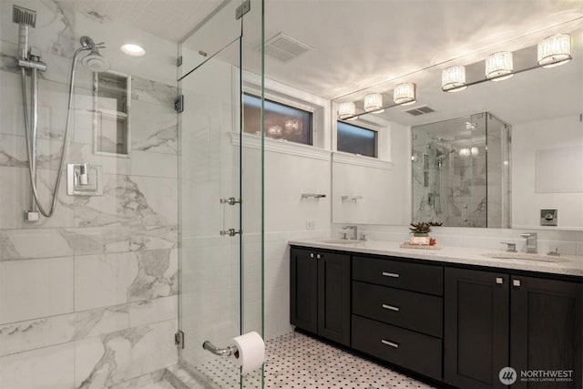1915 35th Ave W, Seattle, WA 98199 - full bathroom with a marble finish shower and double vanity