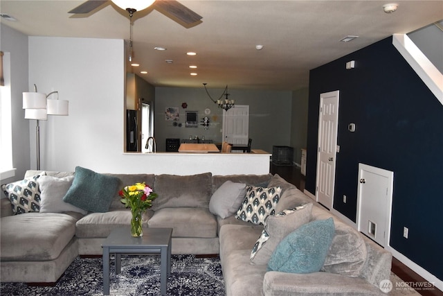 4201 Mckinley St NE, Lacey, WA 98516 - living room with recessed lighting, ceiling fan, and a chandelier
