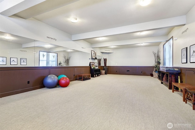 300 N 130th St Unit 2306, Seattle, WA 98133 - exercise room featuring carpet and a wainscoted wall