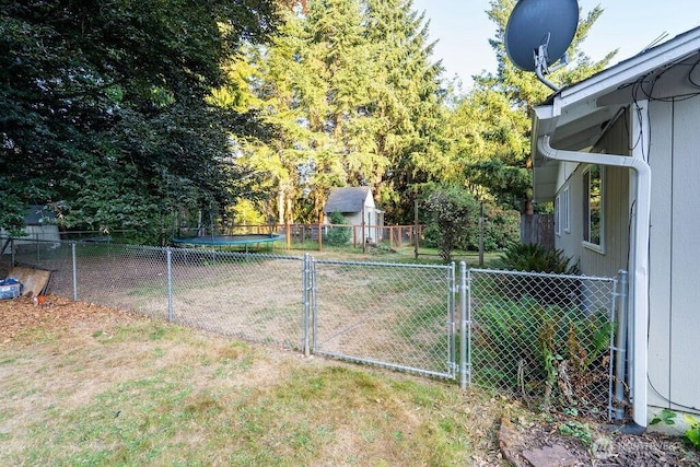 636 Nevil Rd, Winlock, WA 98596 - view of yard with a shed, a gate, and a trampoline