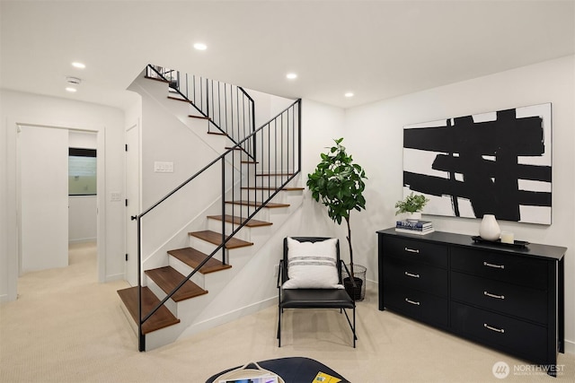 8054A Brooklyn Ave NE, Seattle, WA 98115 - stairway featuring carpet flooring and recessed lighting