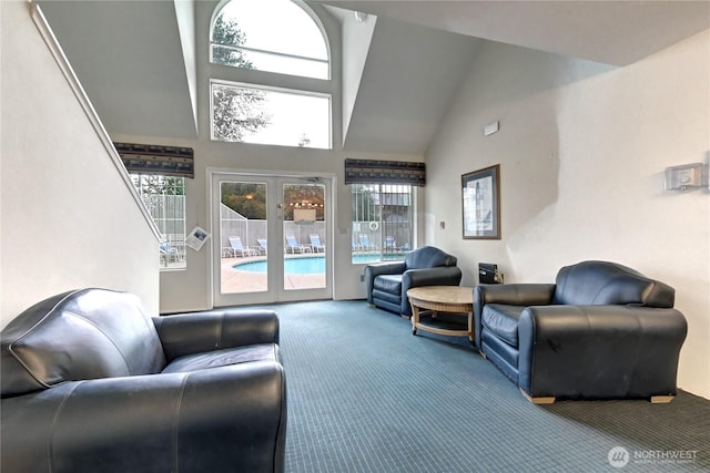 5000 Lake Washington Blvd NE Unit B201, Renton, WA 98056 - carpeted living room with high vaulted ceiling and healthy amount of natural light