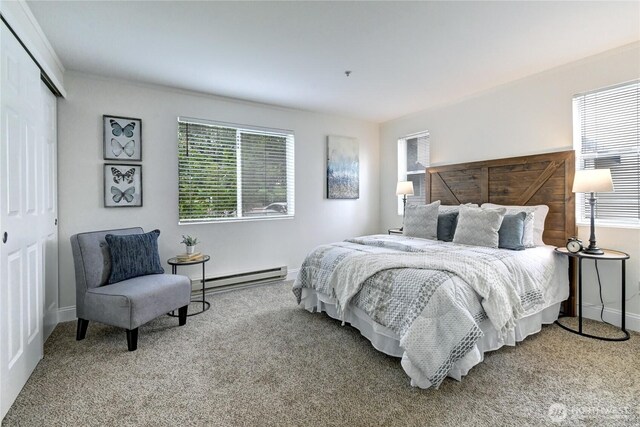 5000 Lake Washington Blvd NE Unit B201, Renton, WA 98056 - carpeted bedroom with baseboard heating, a closet, and crown molding