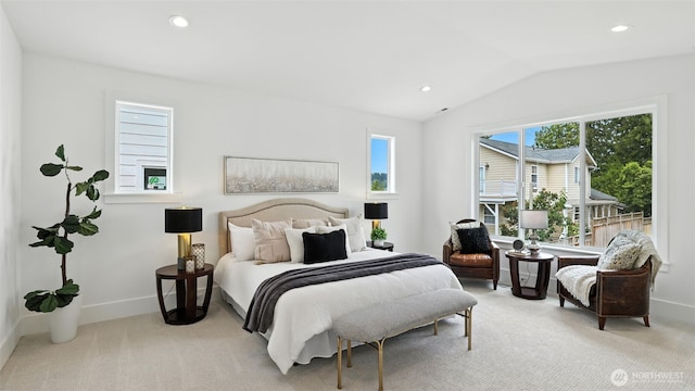 1118 N 34th St, Renton, WA 98056 - bedroom featuring light colored carpet, vaulted ceiling, and recessed lighting