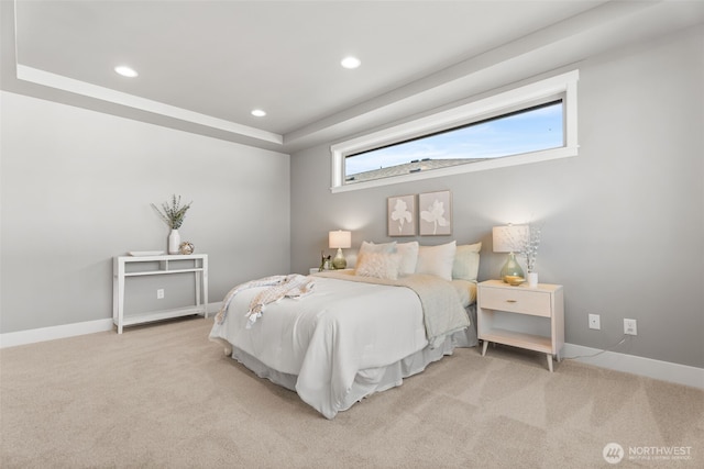 20851 156th St E, Bonney Lake, WA 98391 - bedroom with light colored carpet, recessed lighting, and a tray ceiling