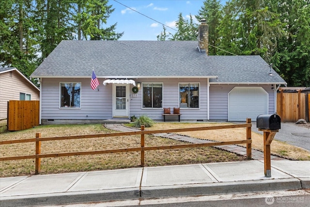 527 N 155th St, Shoreline, WA 98133 - view of front of property with a chimney, roof with shingles, an attached garage, and driveway