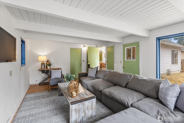 527 N 155th St, Shoreline, WA 98133 - living area with a wooden ceiling with exposed beams and wood finished floors