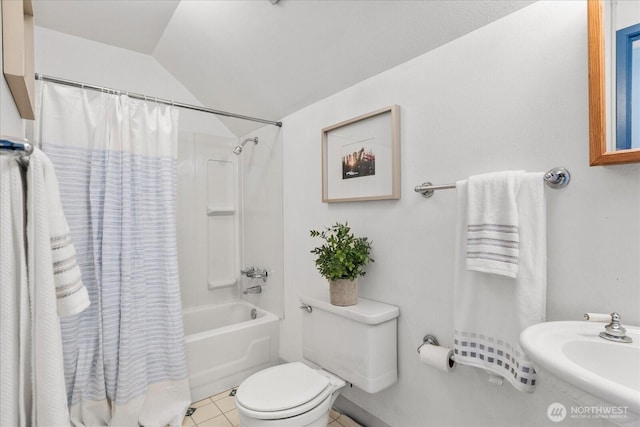 527 N 155th St, Shoreline, WA 98133 - full bathroom with shower / tub combo, tile patterned floors, and vaulted ceiling