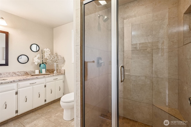 5415 Johnson Point Rd NE, Olympia, WA 98516 - bathroom with vanity, a stall shower, and tile patterned flooring
