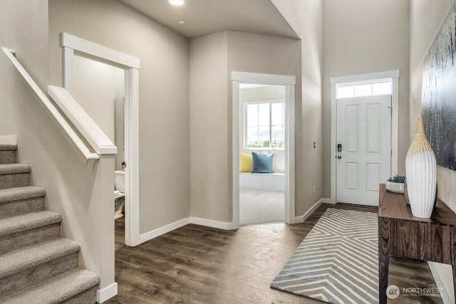 28003 74th Ave NW Unit 33, Stanwood, WA 98292 - entrance foyer with stairway, wood finished floors, and recessed lighting
