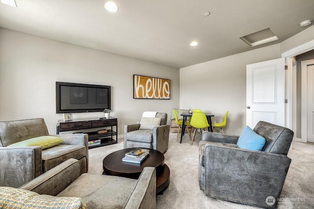 28003 74th Ave NW Unit 33, Stanwood, WA 98292 - living area with carpet flooring, attic access, and recessed lighting
