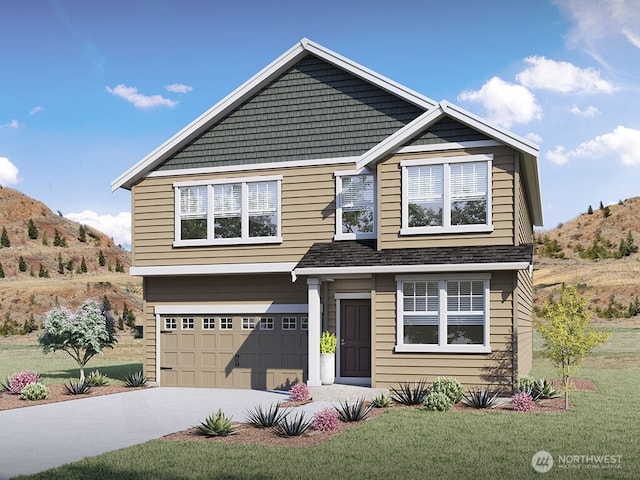 28003 74th Ave NW Unit 33, Stanwood, WA 98292 - craftsman inspired home featuring a mountain view, driveway, a front yard, and an attached garage