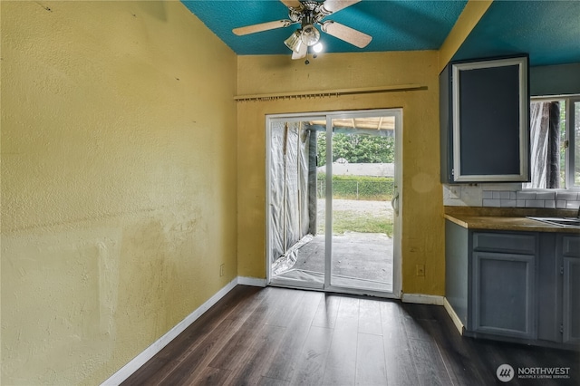 11846 SE 170th Pl, Renton, WA 98258 - doorway to outside with dark wood-style flooring, plenty of natural light, a textured wall, and ceiling fan