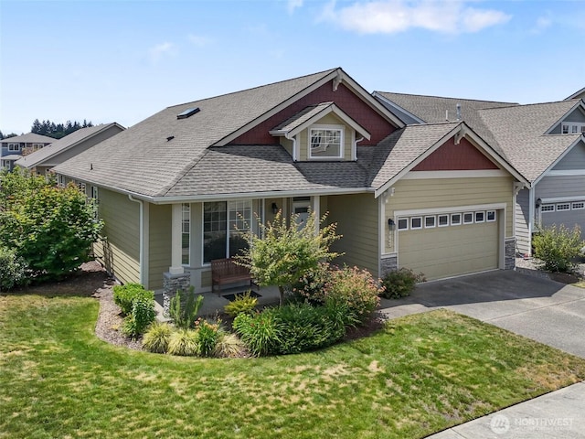 9647 6th Way SE, Lacey, WA 98513 - view of front facade featuring concrete driveway, a porch, a front lawn, and a garage