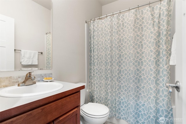 9647 6th Way SE, Lacey, WA 98513 - full bathroom featuring vanity, tasteful backsplash, and a shower with shower curtain