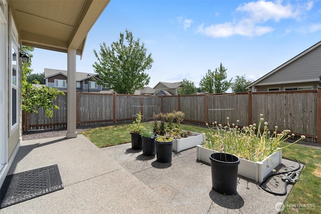 9647 6th Way SE, Lacey, WA 98513 - fenced backyard with a patio area and a vegetable garden