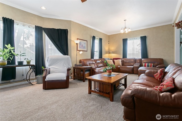 302 S Washington, Everson, WA 98247 - living area with carpet floors, a chandelier, and crown molding