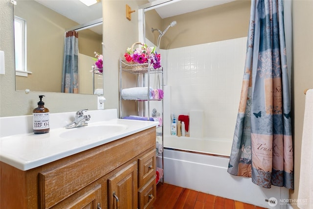302 S Washington, Everson, WA 98247 - full bath featuring shower / tub combo, vanity, and wood finished floors