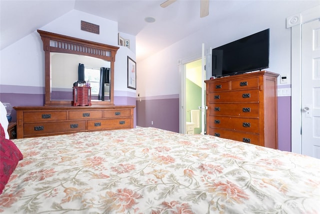 302 S Washington, Everson, WA 98247 - bedroom featuring ensuite bathroom, a ceiling fan, and lofted ceiling