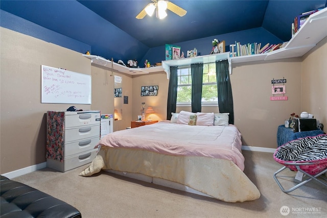 302 S Washington, Everson, WA 98247 - bedroom featuring carpet, lofted ceiling, and a ceiling fan