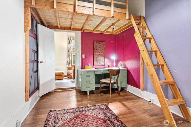 1814 Wilson Ave, Bellingham, WA 98225 - office area featuring wood finished floors and wood ceiling
