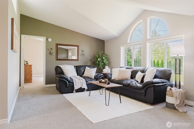 3148 Mountain View Rd, Ferndale, WA 98248 - carpeted living area featuring lofted ceiling and baseboards
