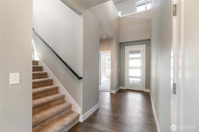 20837 156th St E, Bonney Lake, WA 98391 - entryway featuring wood finished floors, stairway, and a high ceiling