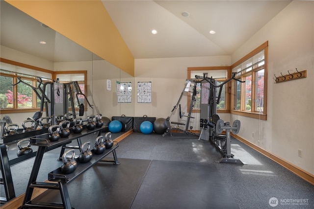 512 Darby Dr Unit 213, Bellingham, WA 98226 - workout area with lofted ceiling and recessed lighting